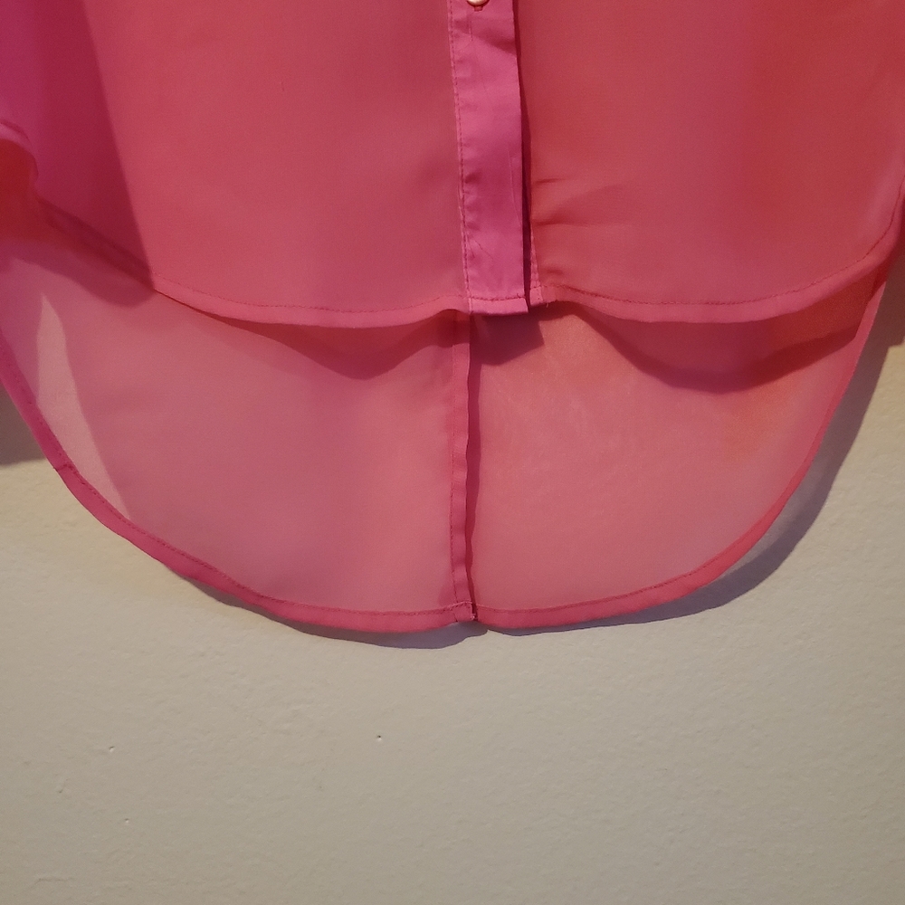 Free People Best of Both Worlds Hot Pink Half Sheer Long Sleeve Button D… - Picture 7 of 9